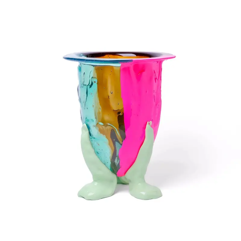 Amazonia Glass Vase Featuring Aqua, Earthy Brown, Neon Fuchsia & Mint Green 1
