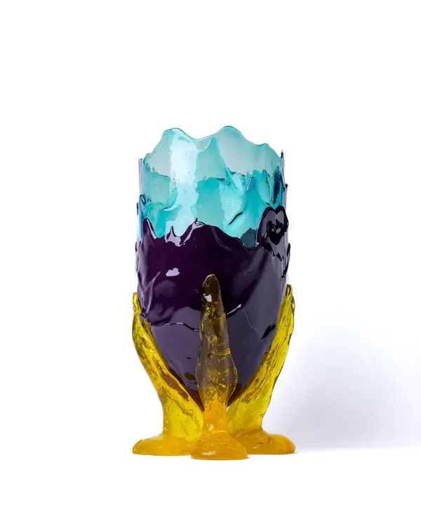 Artisan Glass Vase: Aqua, Aubergine Matte, And Sunny Yellow 1