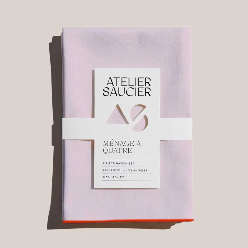 Atelier Saucier Blush Linen Napkins With Orange Accents – Handcrafted Table Linens 1