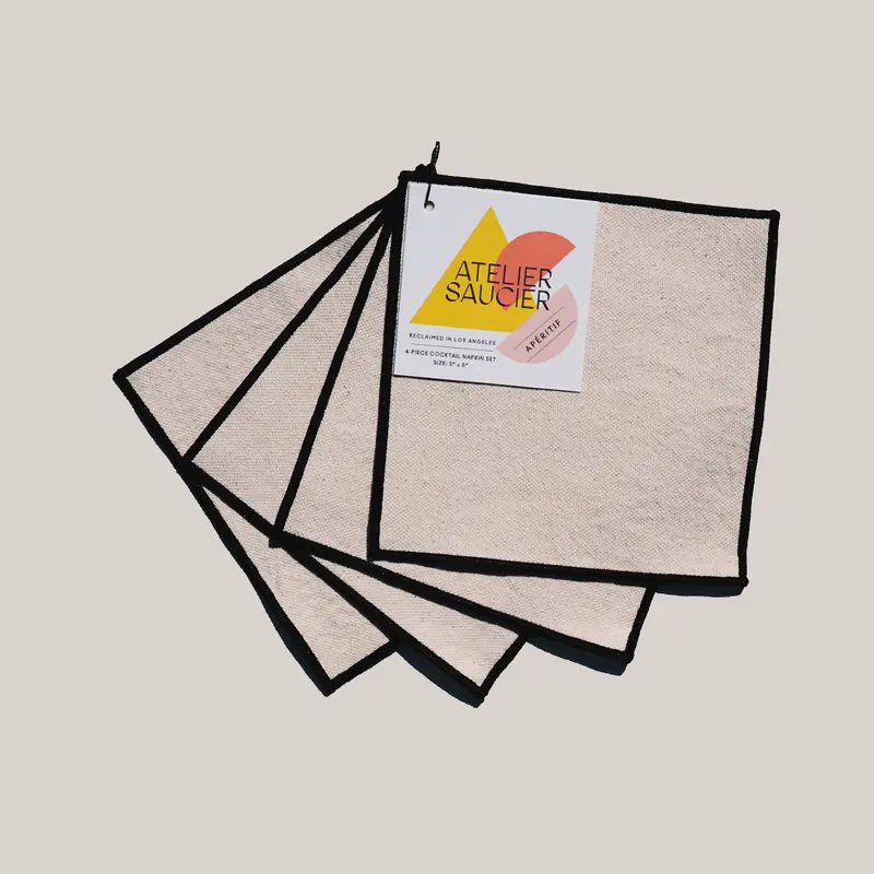 Atelier Saucier Cream Burlap Noir Cocktail Napkins – Set Of 12 1