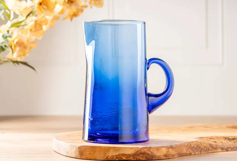 Blue Moroccan Cone Pitcher – Handmade Glass Serving Jug 1
