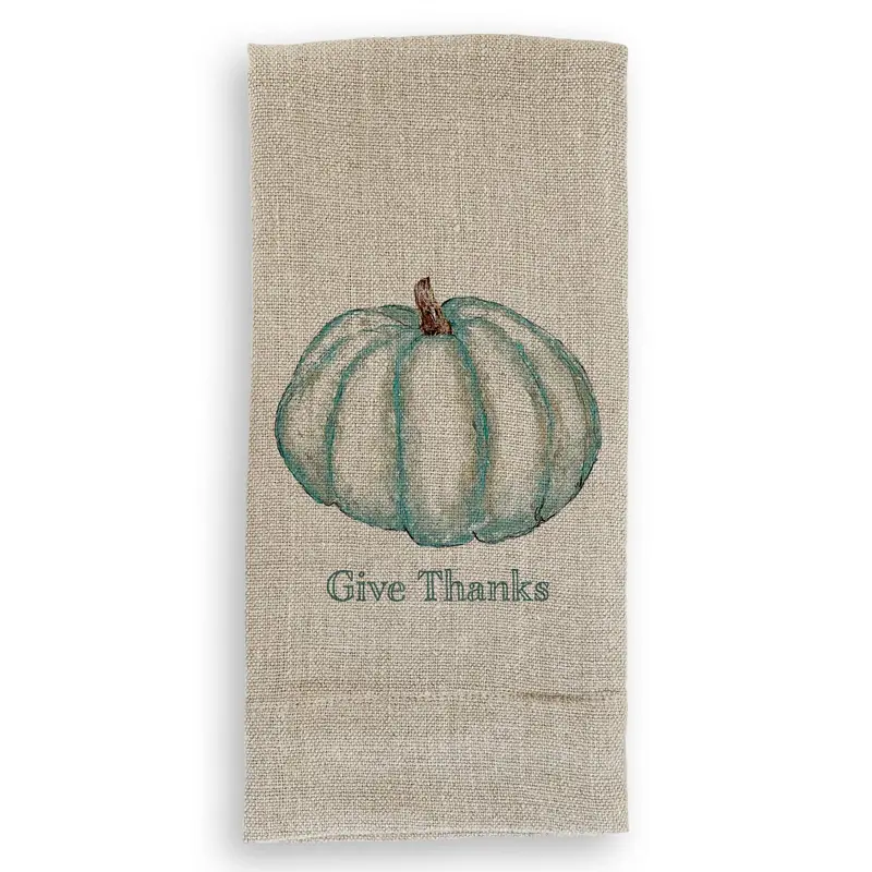 Blue Pumpkin French Graffiti Guest Towel – Natural Linen, Word-Free Design 1