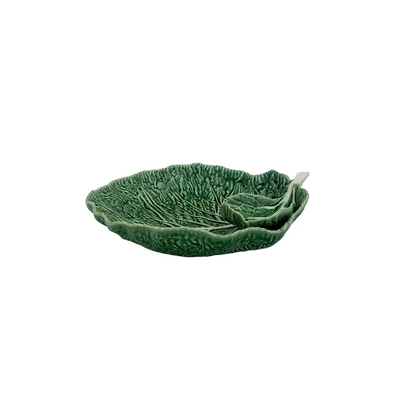 Bordallo Pinheiro Cabbage Chip And Dip Platter – 13" Natural Stoneware 1