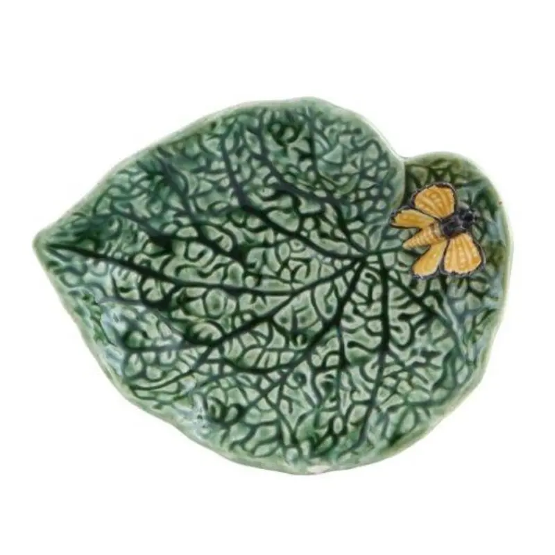 Bordallo Pinheiro Countryside Leaves: Begonia Leaf Serving Plate Featuring Butterfly Design 1