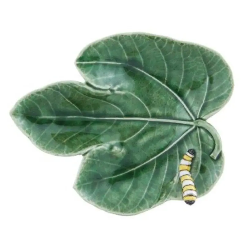 Bordallo Pinheiro Countryside Leaves: Fig Leaf Dish With Caterpillar Detail 1