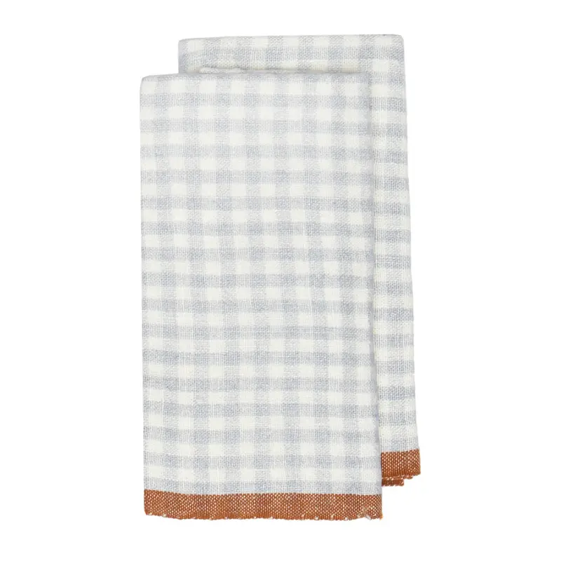 Caravan Home Gingham Towel Set – Blue And Cognac Linen Blend 1