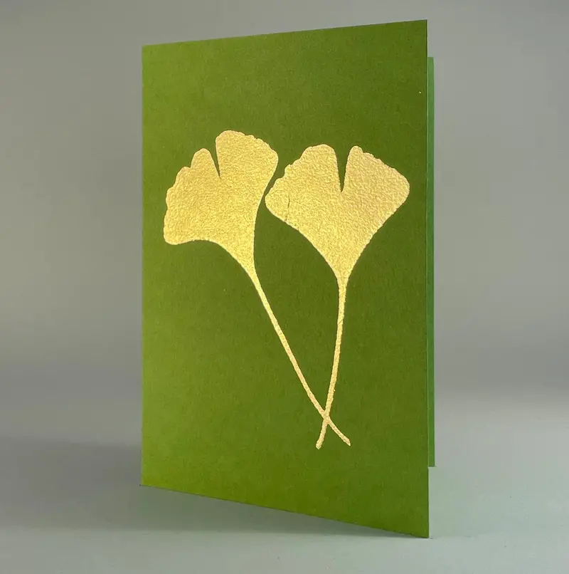 Catherine Greenup Greeting Card – Gingko Leaf On Gumdrop Green 1