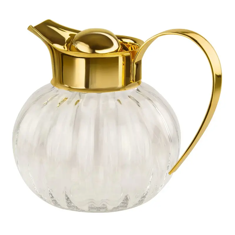 Coimbra Channeled Gold-Trimmed Crystal Glass Pitcher 1