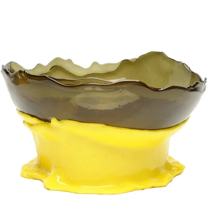 Collina Statement Vase: Clear Fumé With Matte Lemon Yellow Accents 1