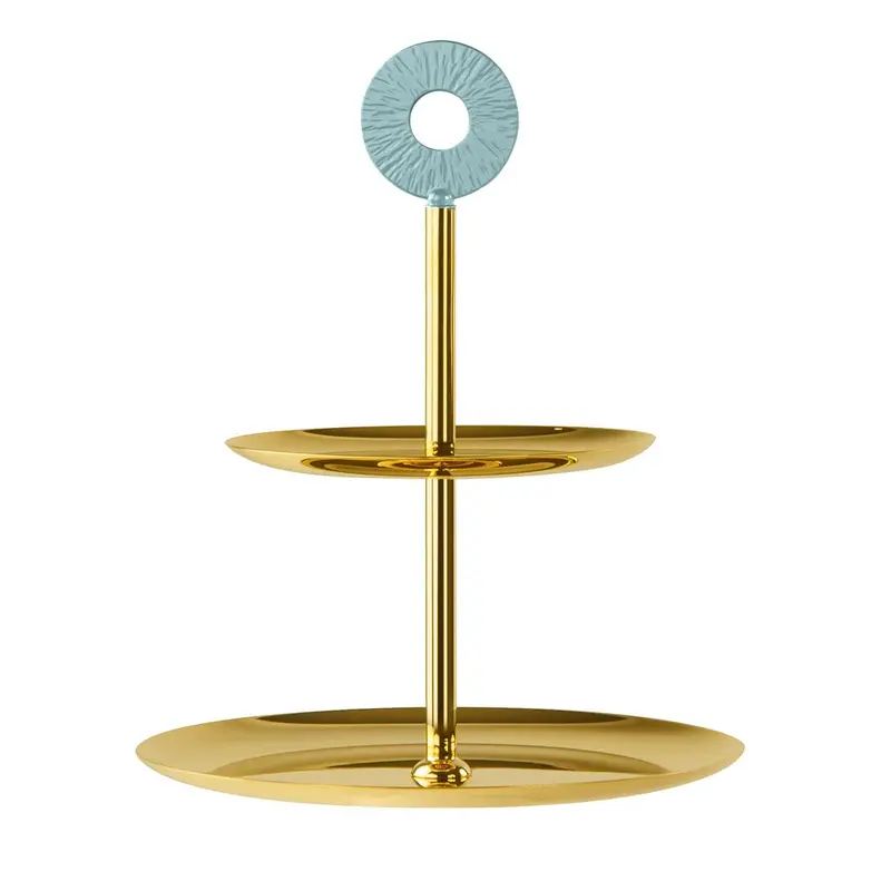 Cometa Two-Tier Cake Stand In Azure Blue And Metallic Gold 1