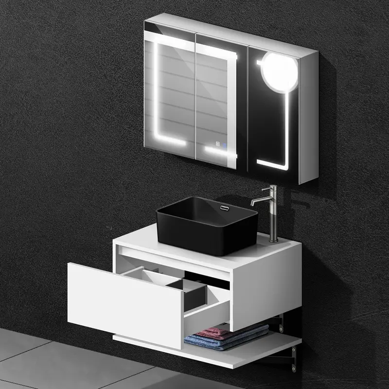 Complete Bathroom Vanity Set (4-Piece: Sink, Cabinet, Mirror, Faucet) 1