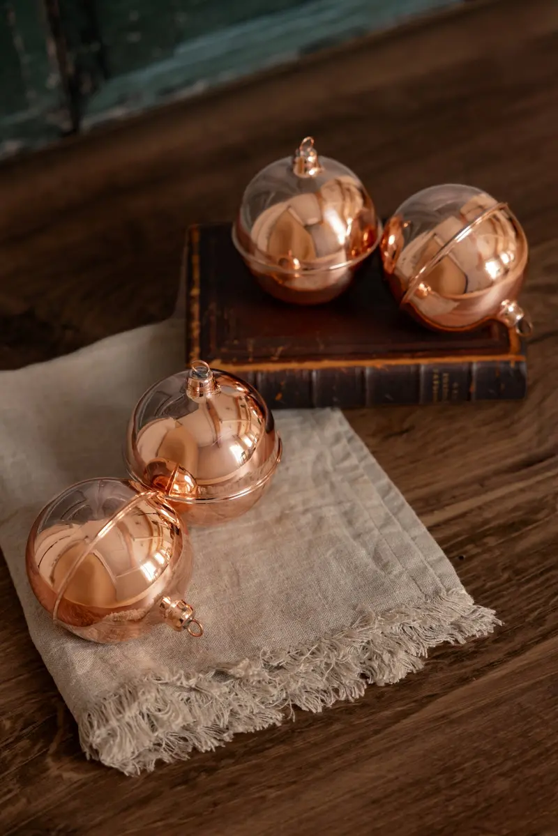 Coppermill Kitchen Vintage Ball Ornaments – Hand-Textured Copper Holiday Decor 1