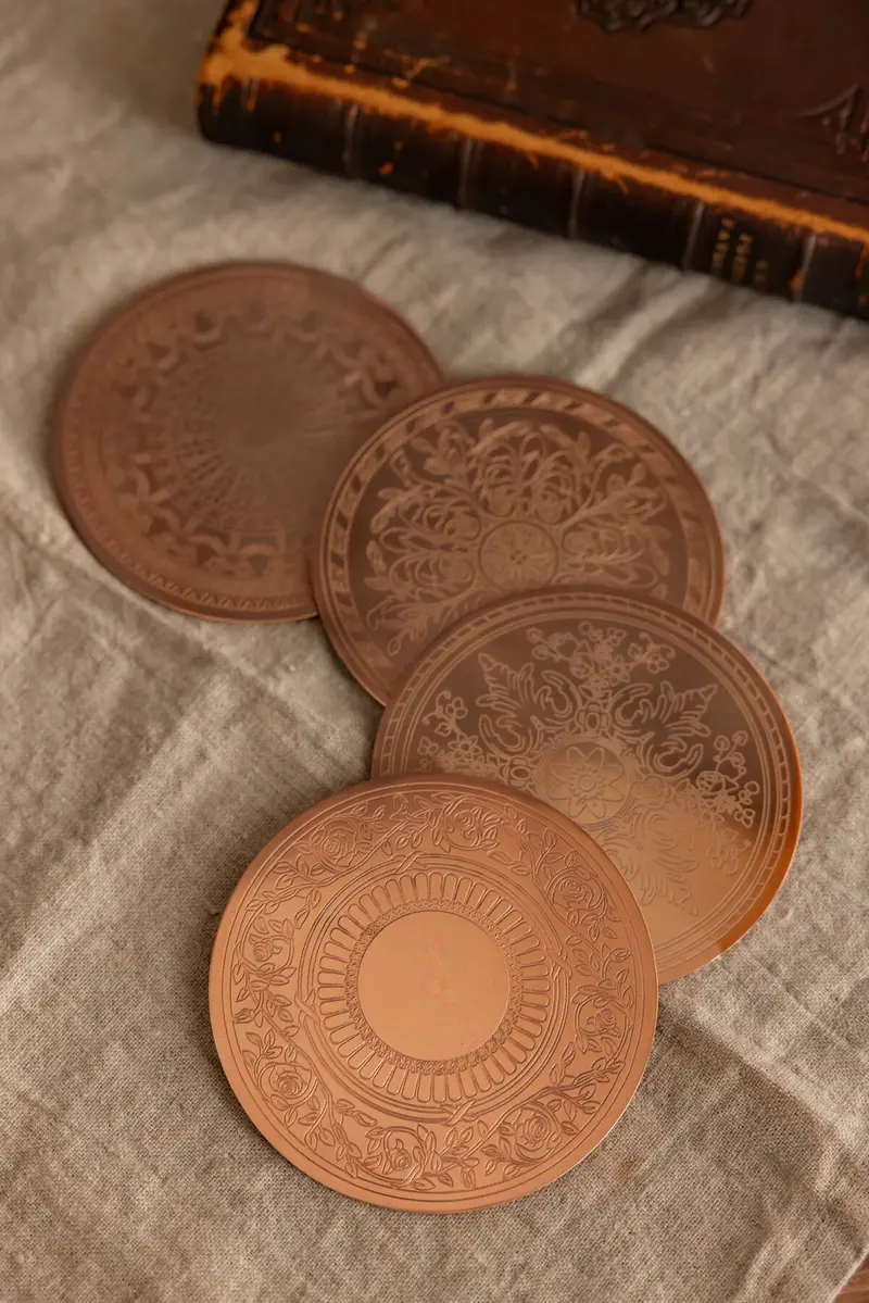 Coppermill Kitchen Vintage Copper Coasters – Set Of Four Heat-Resistant Drink Pads 1