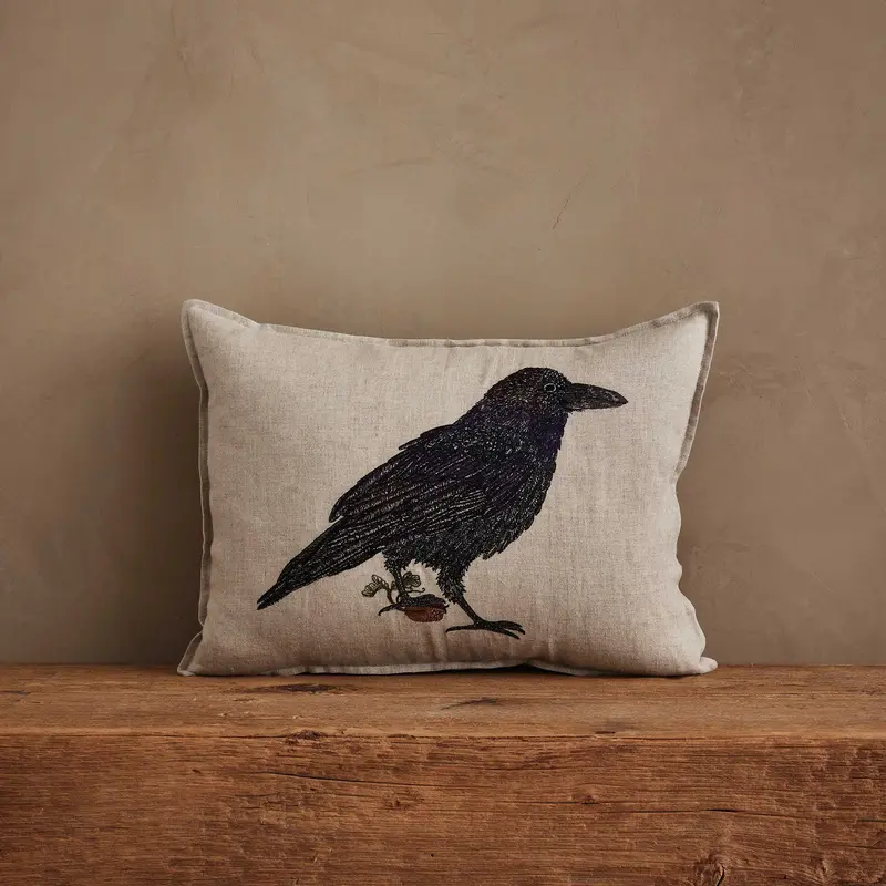 Coral & Tusk Blackbird With Acorn Pillow – Hand-Illustrated Throw Pillow Set 1