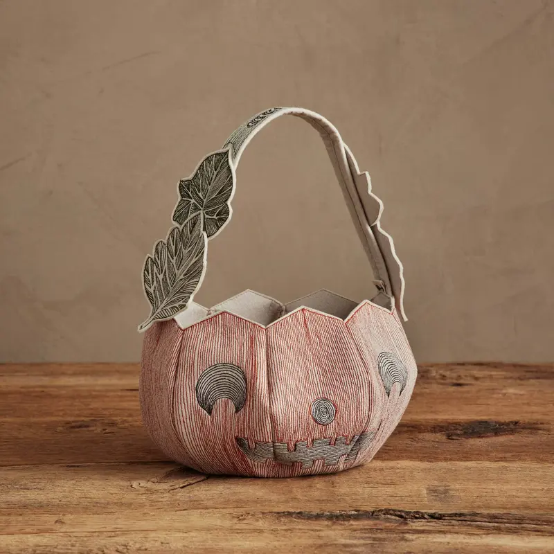 Coral & Tusk Jack-O'-Lantern Basket – Woven Pumpkin-Shaped Storage Basket 1