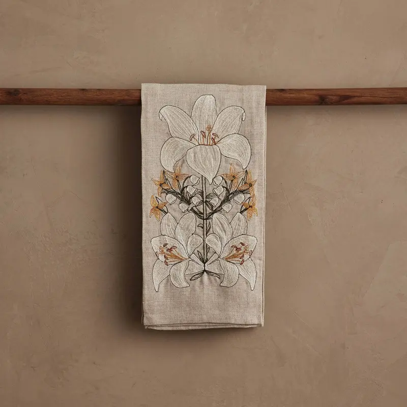 Coral & Tusk Lily Bouquet Printed Cotton Tea Towel 1