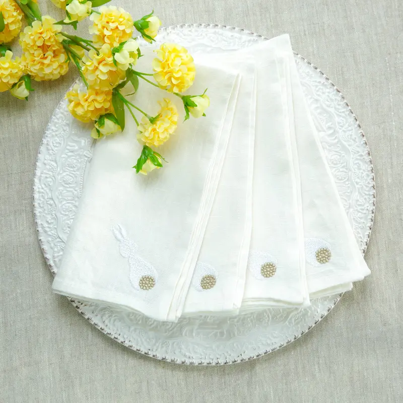 Cotton Tail Bunny Washed Linen Napkin Set – Easter Collection By Arte Italica & Crown Linen 1