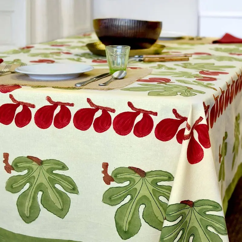 Couleur Nature Fig Tablecloth – Red And Green French Linen, 71" X 71" 1