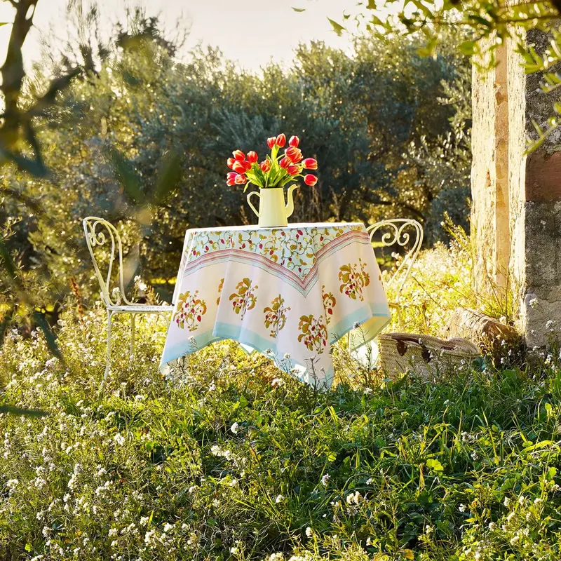 Couleur Nature Fraises Des Bois Blue Square Tablecloth – 71" X 71" 1