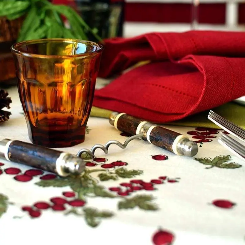 Couleur Nature Gooseberry Red & Green French Linen Tablecloth – 71×106 Inches 1