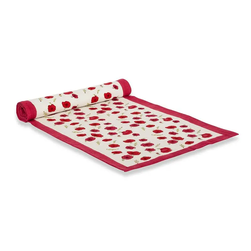 Couleur Nature Poppies Red & Green Linen Table Runner 1