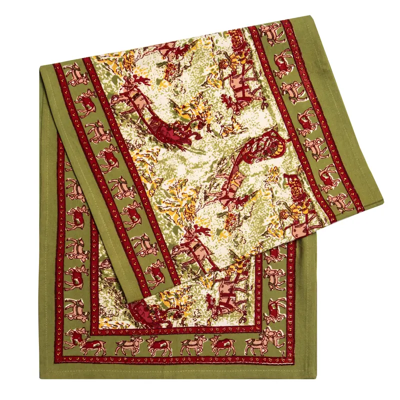 Couleur Nature Renne Reindeer Holiday Runner – 16×90 Inch Red & Green Decorative Stripe 1