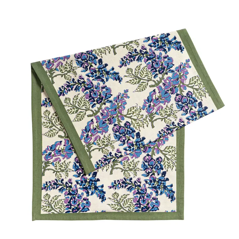 Couleur Nature Wisteria Blue & Green Fabric Table Runner 1