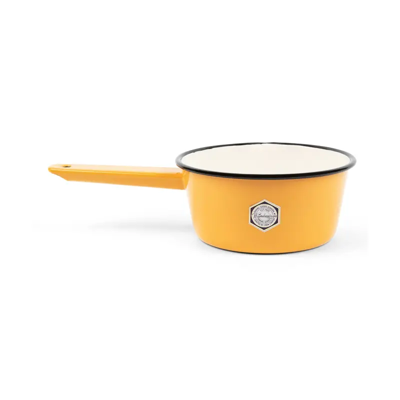 Crow Canyon Home Wandawega Collaboration Enamel Sauce Pot – Mustard Yellow & Cream 1