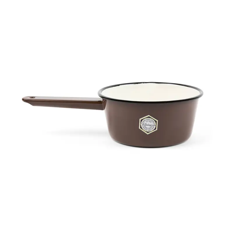 Crow Canyon Home X Camp Wandawega Enamel Sauce Pot – Brown & Cream With Black Rim 1