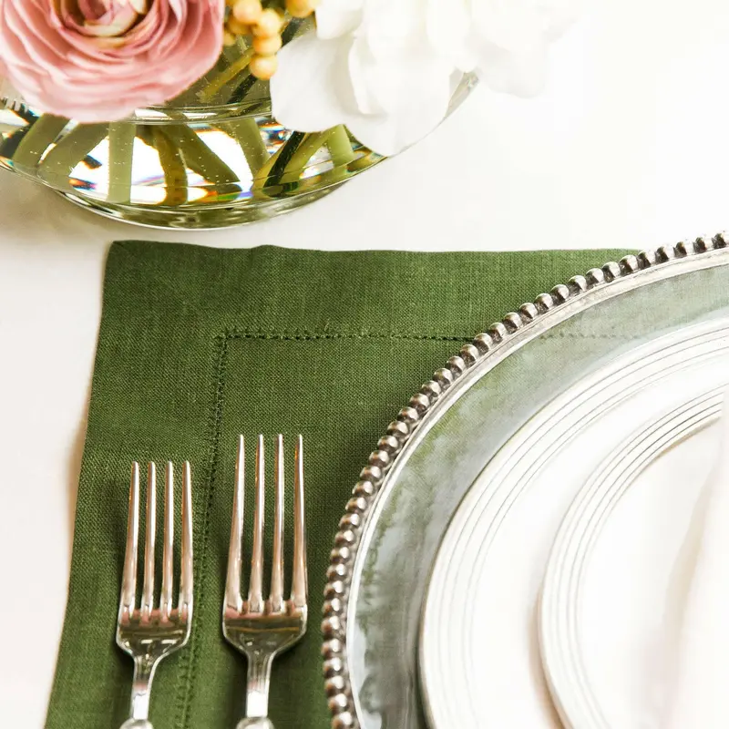 Crown Linen Hemstitch Placemat In Evergreen Linen 1