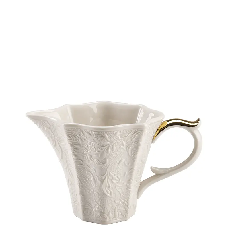 Damasco Milk Jug – White Ceramic Pitcher With Gold Handle And Spout 1