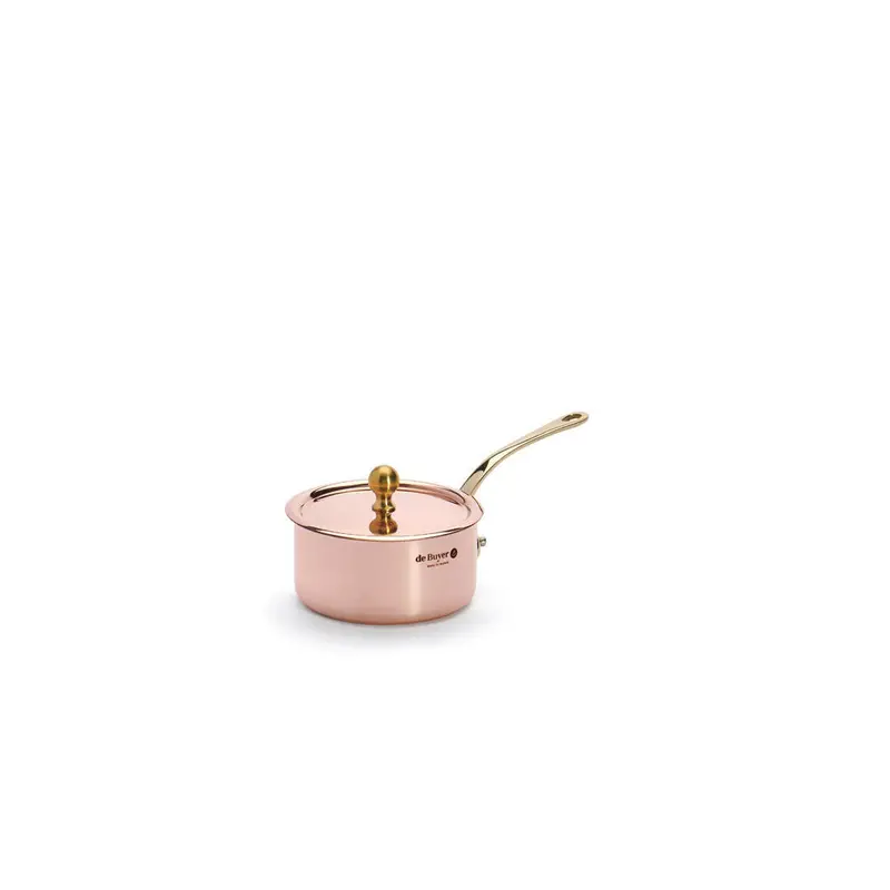 De Buyer French Copper Mini Saucepan With Brass Handle, 1.5 Qt 1