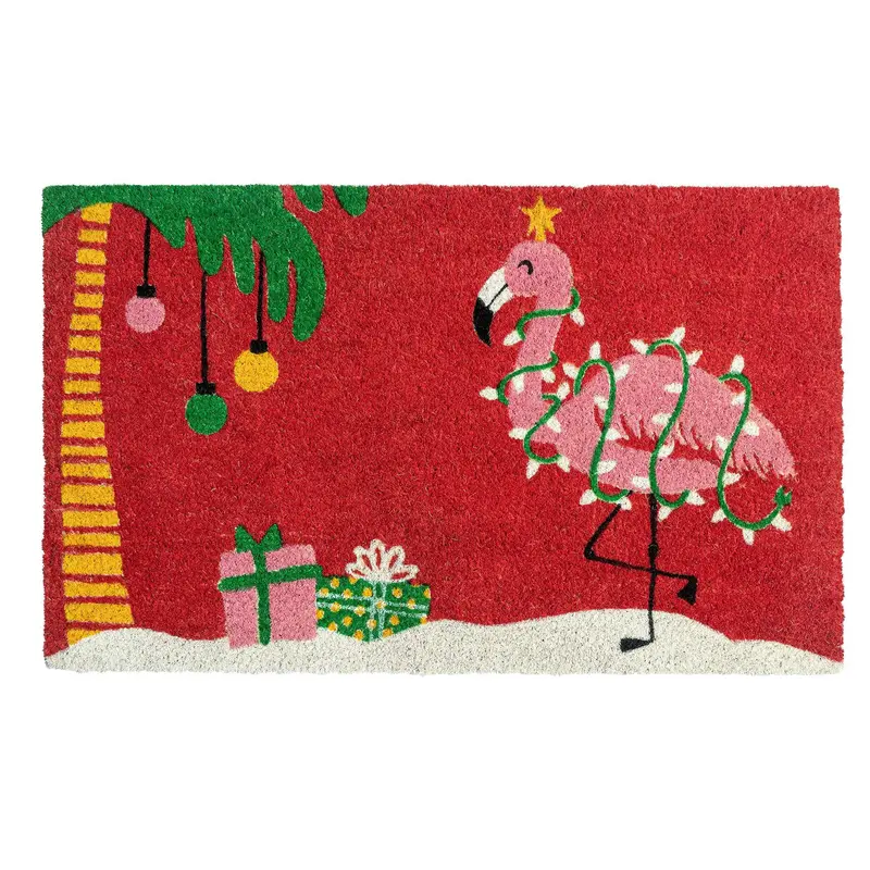 Dhome Christmas Flamingo Themed Coir Entry Mat 1