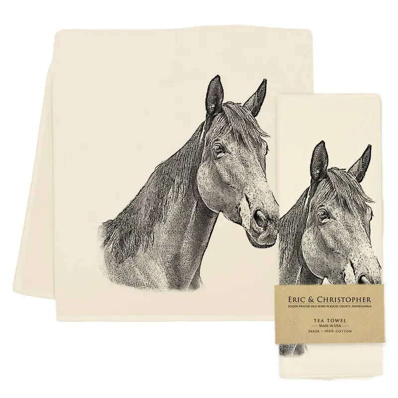 Eric & Christopher Equestrian Horse Tea Towel – Illustrated Linen Kitchen Towel 1
