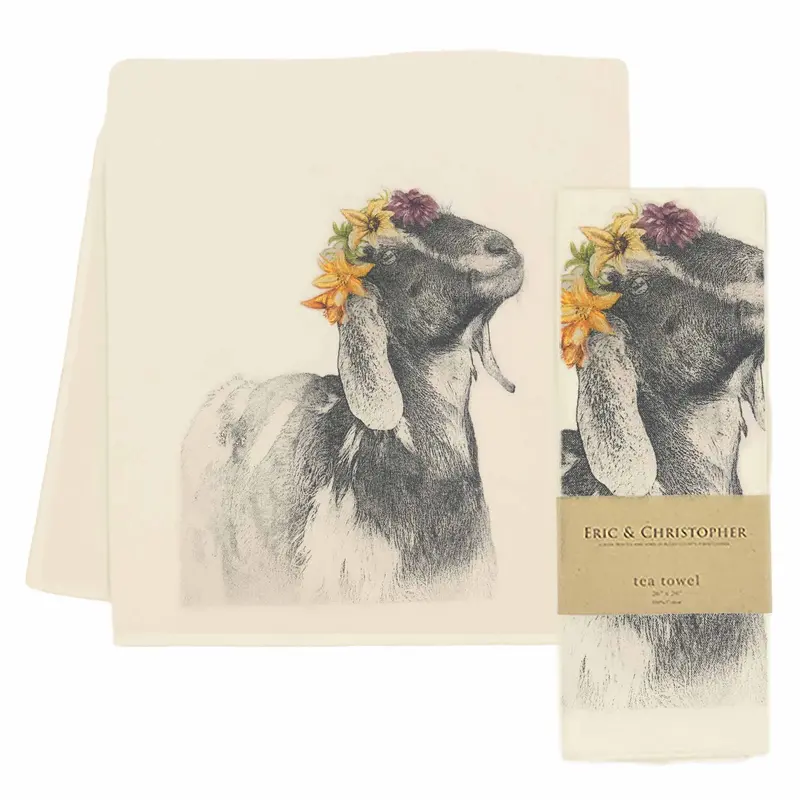 Eric & Christopher ‘Princess Of Perkasie’ Goat Tea Towel – Whimsical Linen Art 1