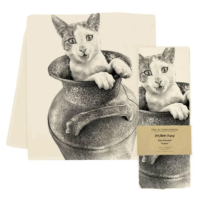 Eric & Christopher Tammy The Cat Tea Towel – Playful Illustrated Linen 1