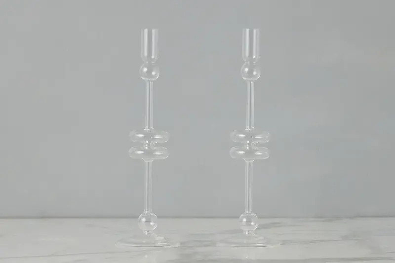 Etú Home Clear Glass Large Candlestick Pair 1