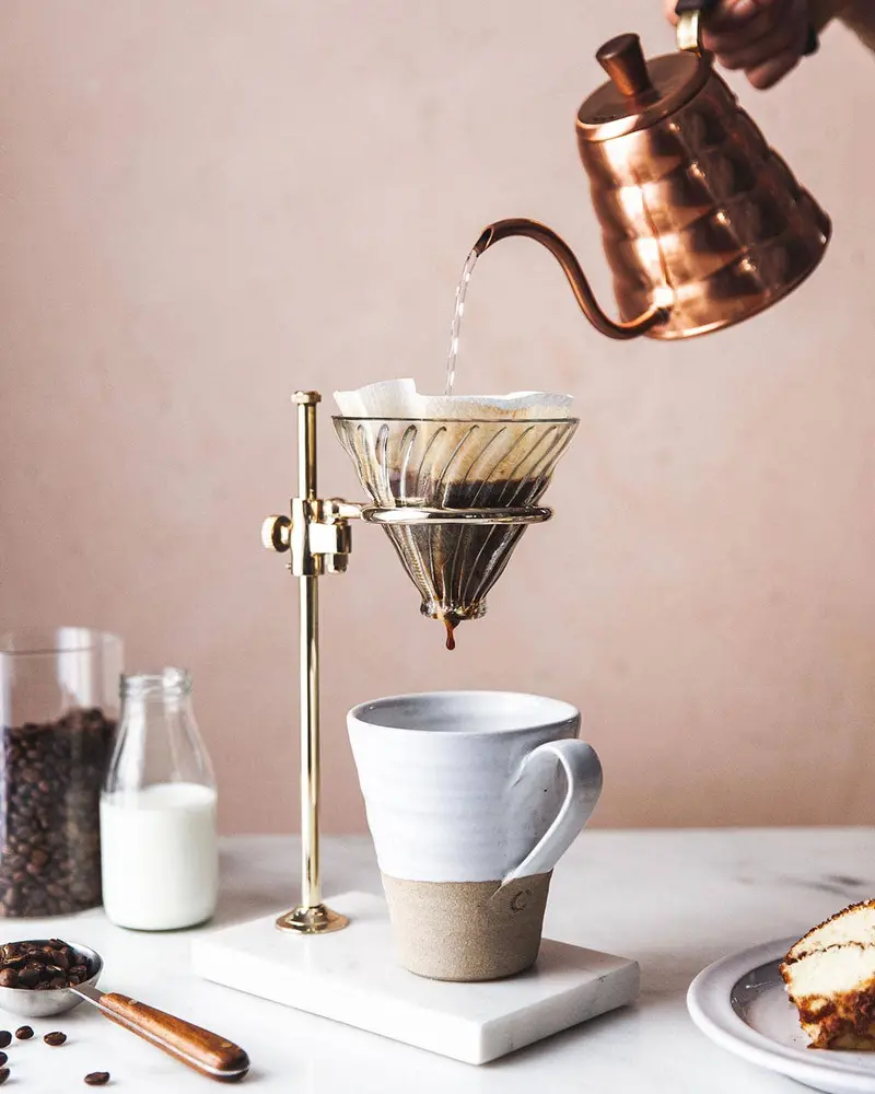 Farmhouse Pottery Brass And Marble Pour-Over Coffee Stand 1
