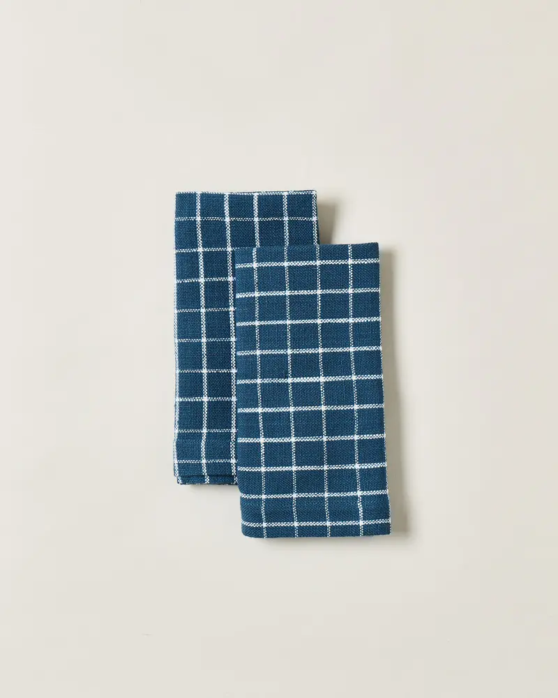 Farmhouse Pottery Cotton Check Pantry Napkins – White And Navy Striped Linen Towels 1