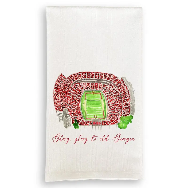 Georgia Football Stadium French Graffiti Guest Towel – White Linen With Inspirational Quote 1