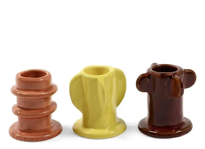 Glazed Molly Ceramic Candle Holder Set – Three Pieces 1