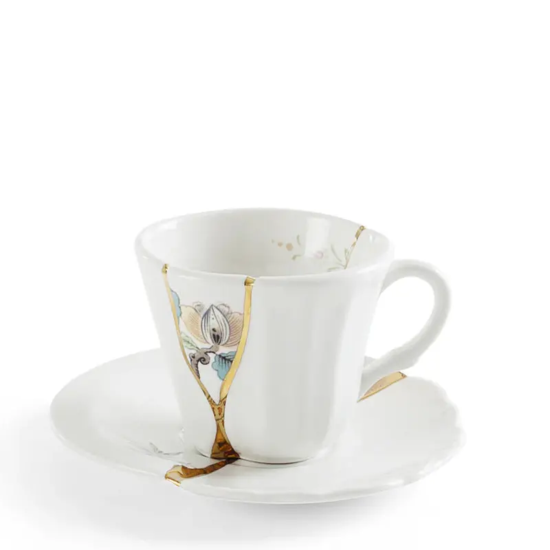 Handcrafted Kintsugi-Style Ceramic Coffee Cup And Matching Saucer 1