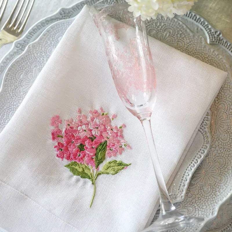 Hydrangea Tri-Fold Napkin In Soft Pink – Arte Italica & Crown Linen Designs 1