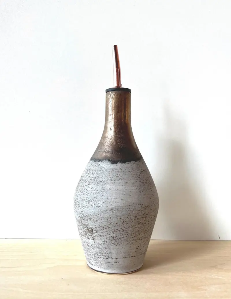 Jessica Wertz Ceramics Grey-And-Gold Oil Bottle With Black Base 1