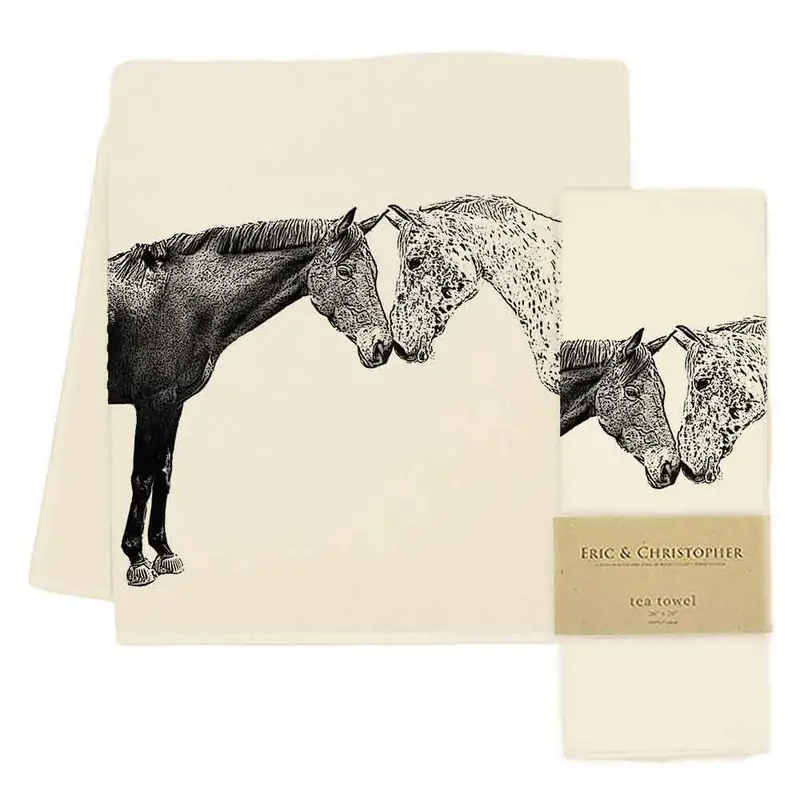 Kissing Horses Illustrated Linen Tea Towel 1