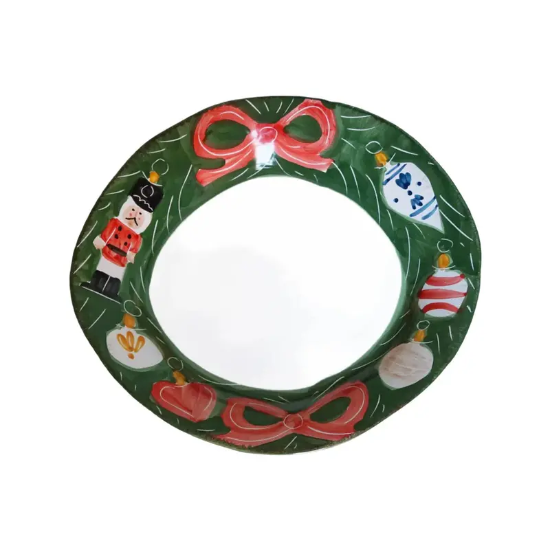 La Gabbianella Natale Round Holiday Serving Platter With Ornament Motif 1