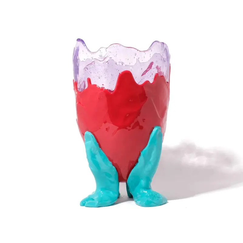 Layered Clear Vase With Lilac, Matte Red, And Turquoise Accents 1