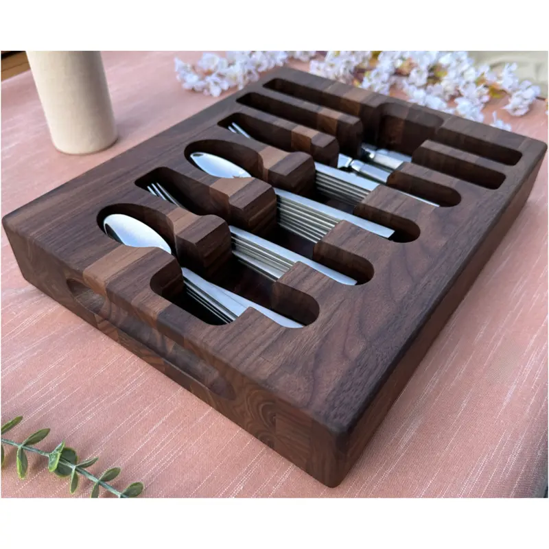Loudblade Solid Walnut Flatware Drawer Organizer – Minimalist Wooden Storage 1