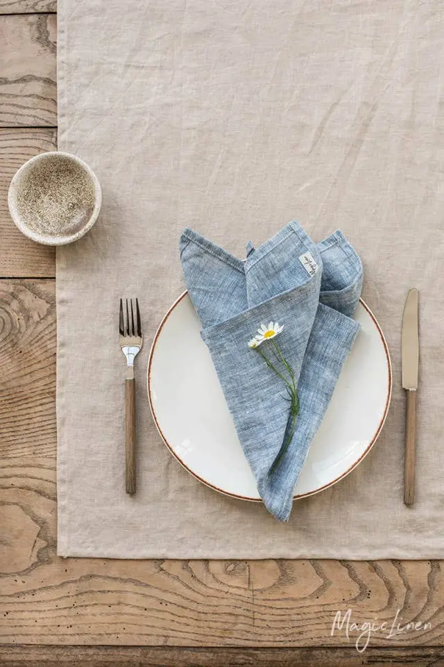 Magic Linen Blue Melange Linen Napkin Pair 1
