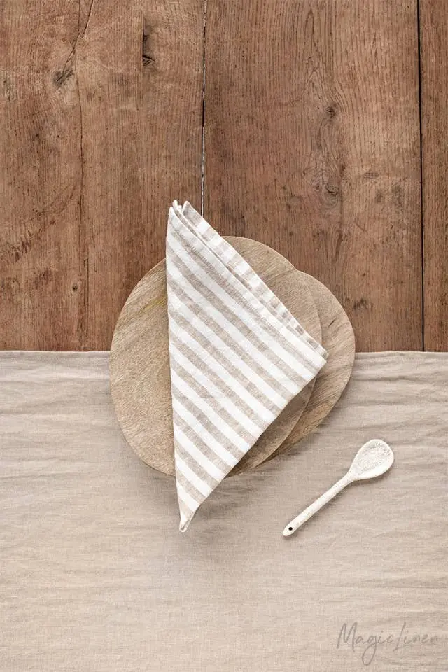 Magic Linen Natural Striped Linen Napkins – Set Of 2 1